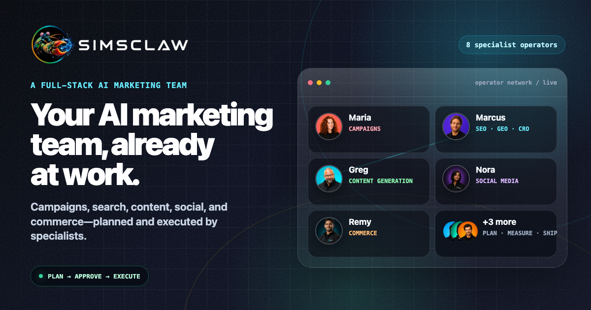 SimsClaw dashboard showing approval-gated site changes